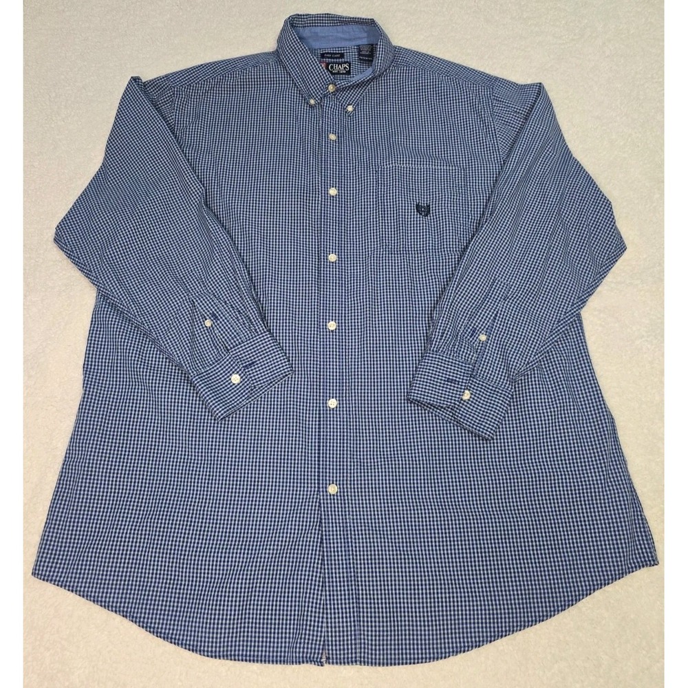 Chaps Easy Care Blue Plaid Long Sleeve Monaghan Shirt 2XT/2TGL